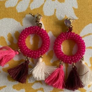 Pink Hoop Earring with Tassles!